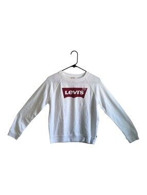 Levi's White Logo Crewneck Sweatshirt Size Small Classic Red Batwing Graphic